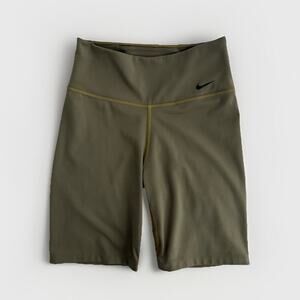 Nike Dri-Fit‎ Spandex Cycling Shorts XS Olive Green Long Logo Running Activewear